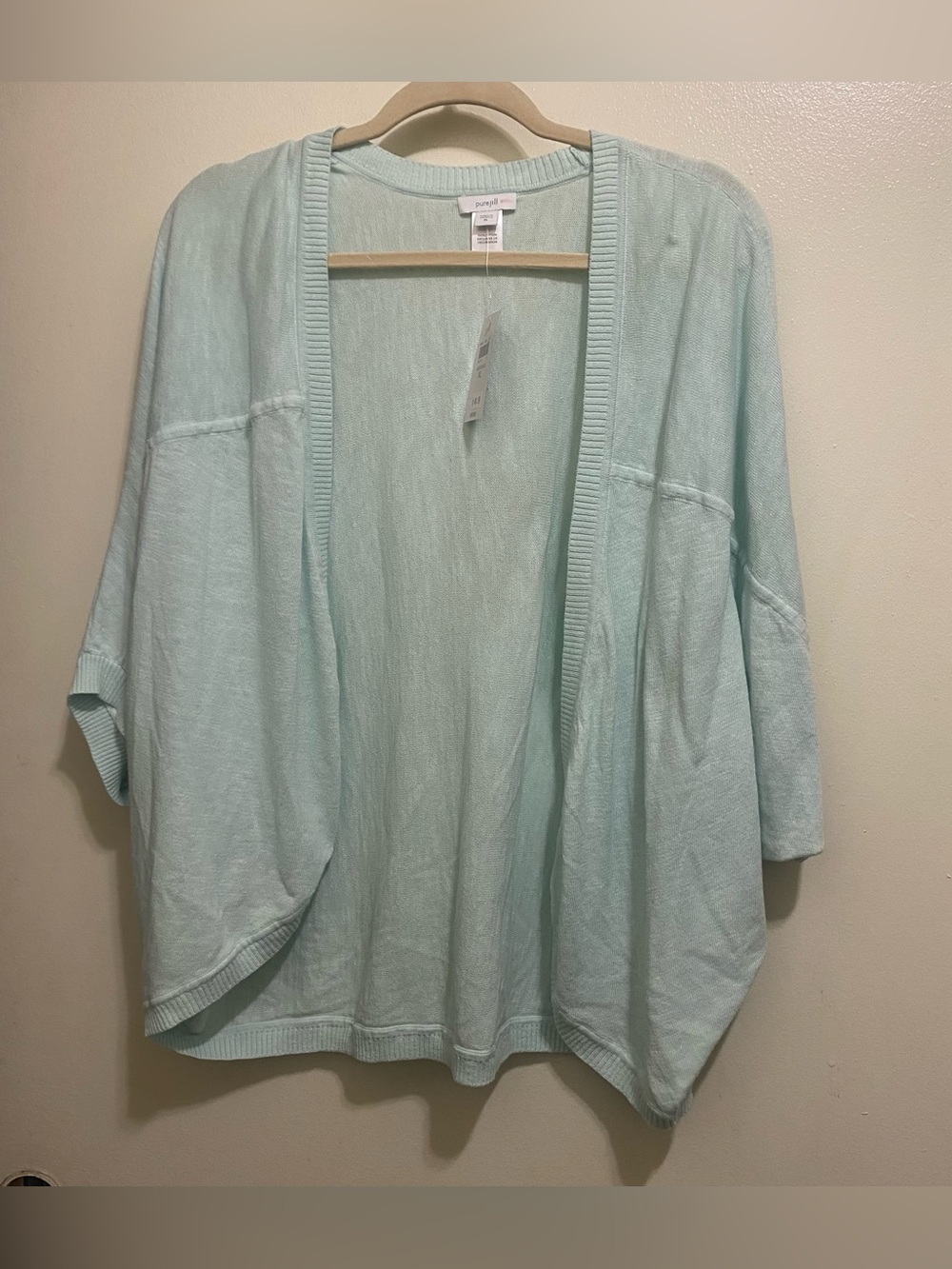 Pure Jill Womens XL Cardigan Sweater Pastel Light Aqua Blue Minimalist New NWT